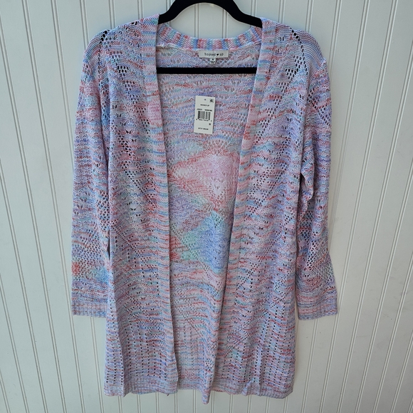 NEW Hooked Up Pastel Disty Dream Open-Front Sweater/ Cardigan Womens Medium - Picture 1 of 4